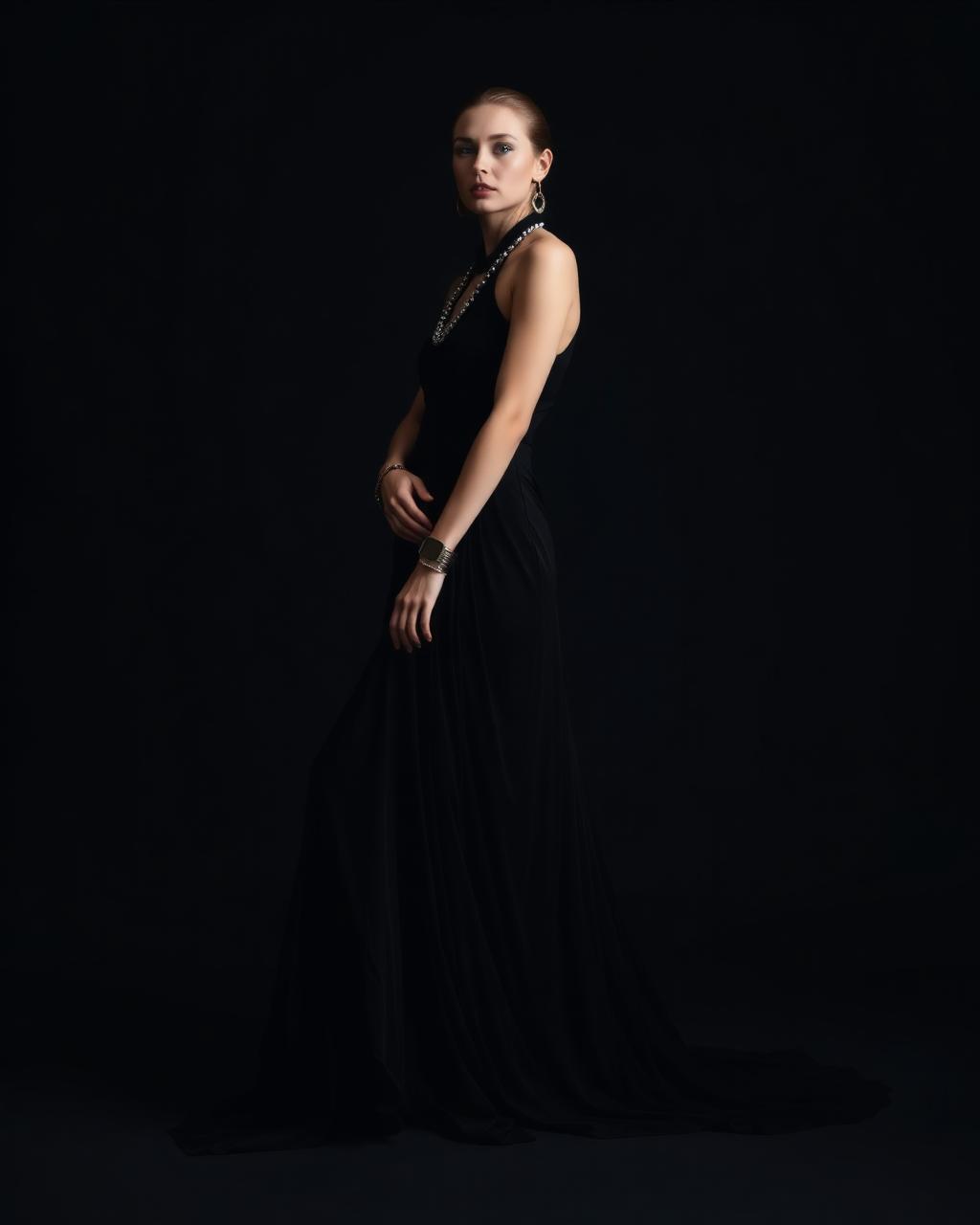 Eclipse — Dark flowing gown editorial full body