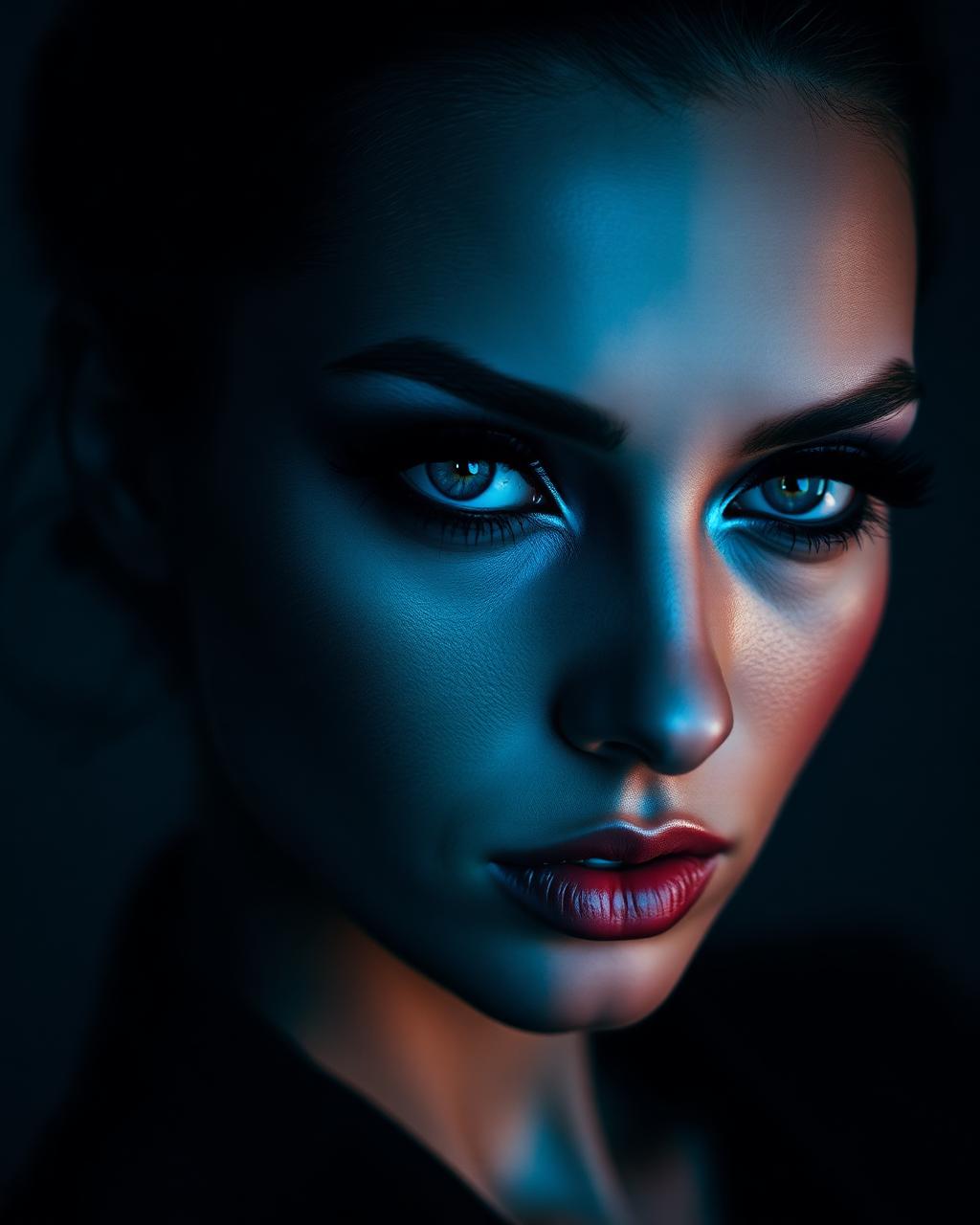 Sapphire Gaze — Dramatic beauty editorial portrait